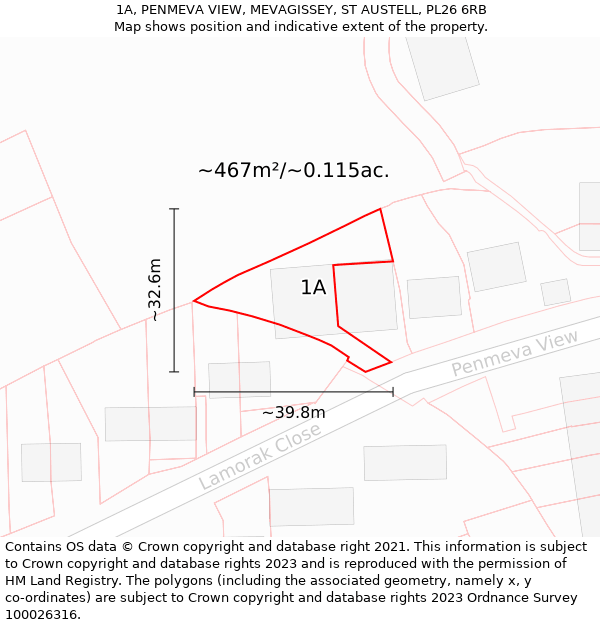 1A, PENMEVA VIEW, MEVAGISSEY, ST AUSTELL, PL26 6RB: Plot and title map