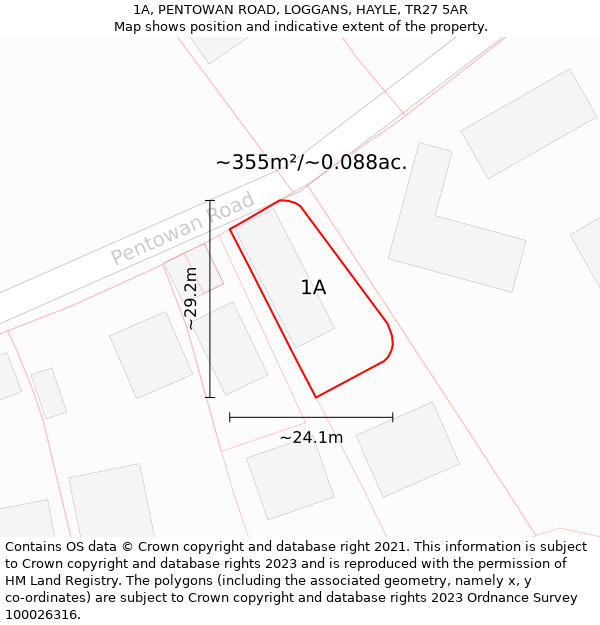 1A, PENTOWAN ROAD, LOGGANS, HAYLE, TR27 5AR: Plot and title map