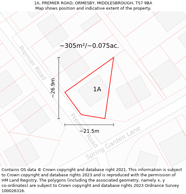 1A, PREMIER ROAD, ORMESBY, MIDDLESBROUGH, TS7 9BA: Plot and title map