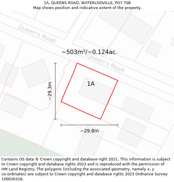 1A, QUEENS ROAD, WATERLOOVILLE, PO7 7SB: Plot and title map