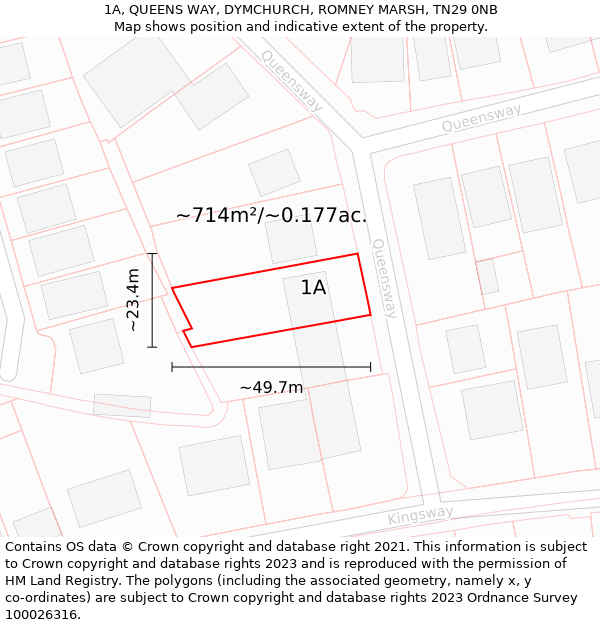1A, QUEENS WAY, DYMCHURCH, ROMNEY MARSH, TN29 0NB: Plot and title map