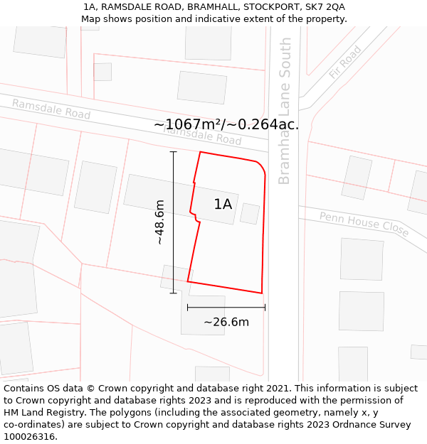 1A, RAMSDALE ROAD, BRAMHALL, STOCKPORT, SK7 2QA: Plot and title map