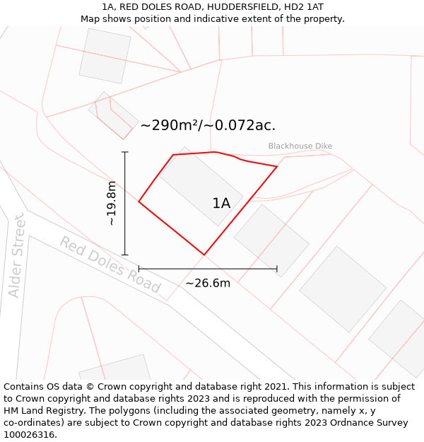 1A, RED DOLES ROAD, HUDDERSFIELD, HD2 1AT: Plot and title map