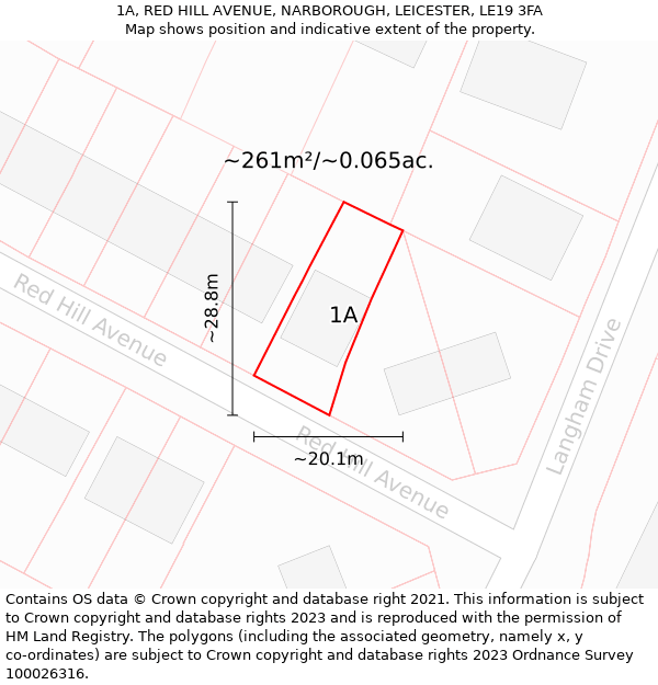 1A, RED HILL AVENUE, NARBOROUGH, LEICESTER, LE19 3FA: Plot and title map