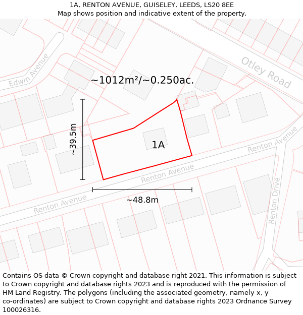 1A, RENTON AVENUE, GUISELEY, LEEDS, LS20 8EE: Plot and title map