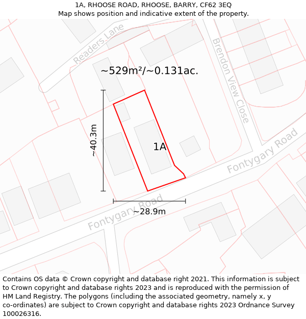 1A, RHOOSE ROAD, RHOOSE, BARRY, CF62 3EQ: Plot and title map