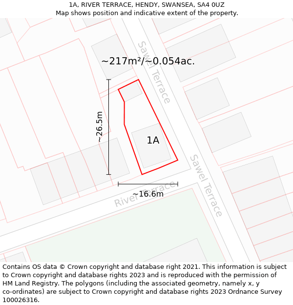 1A, RIVER TERRACE, HENDY, SWANSEA, SA4 0UZ: Plot and title map