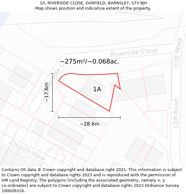 1A, RIVERSIDE CLOSE, DARFIELD, BARNSLEY, S73 9JH: Plot and title map