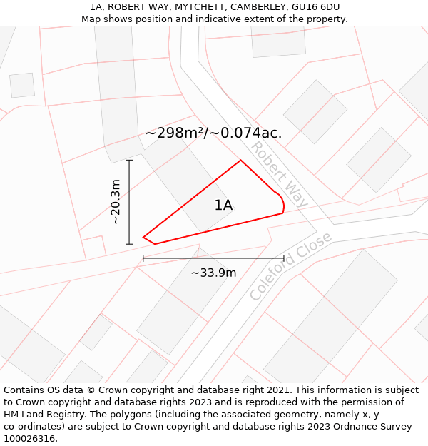 1A, ROBERT WAY, MYTCHETT, CAMBERLEY, GU16 6DU: Plot and title map