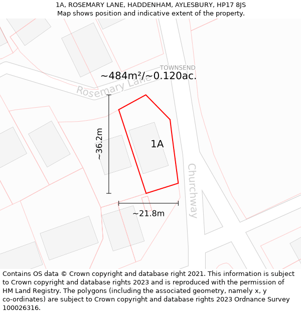 1A, ROSEMARY LANE, HADDENHAM, AYLESBURY, HP17 8JS: Plot and title map