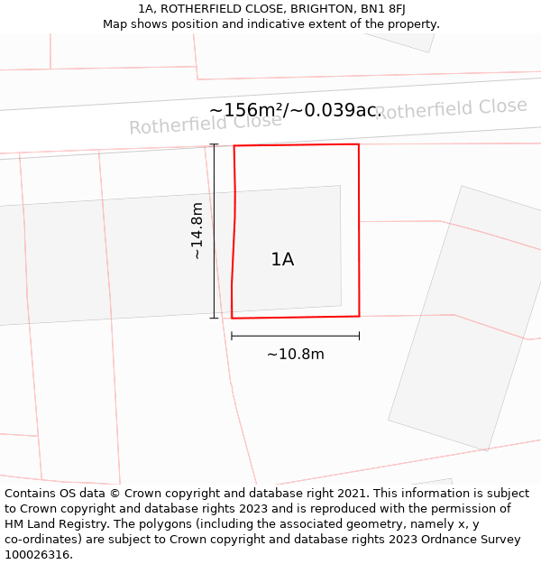 1A, ROTHERFIELD CLOSE, BRIGHTON, BN1 8FJ: Plot and title map