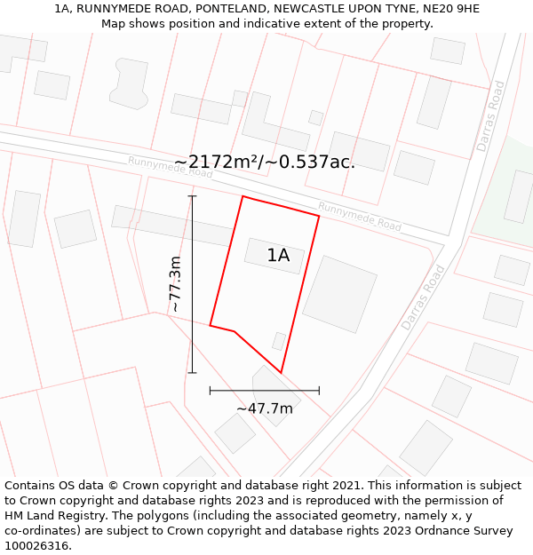 1A, RUNNYMEDE ROAD, PONTELAND, NEWCASTLE UPON TYNE, NE20 9HE: Plot and title map