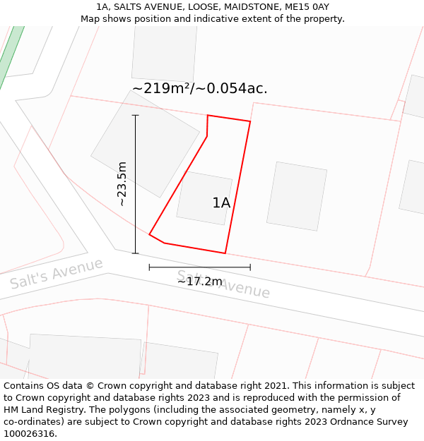 1A, SALTS AVENUE, LOOSE, MAIDSTONE, ME15 0AY: Plot and title map