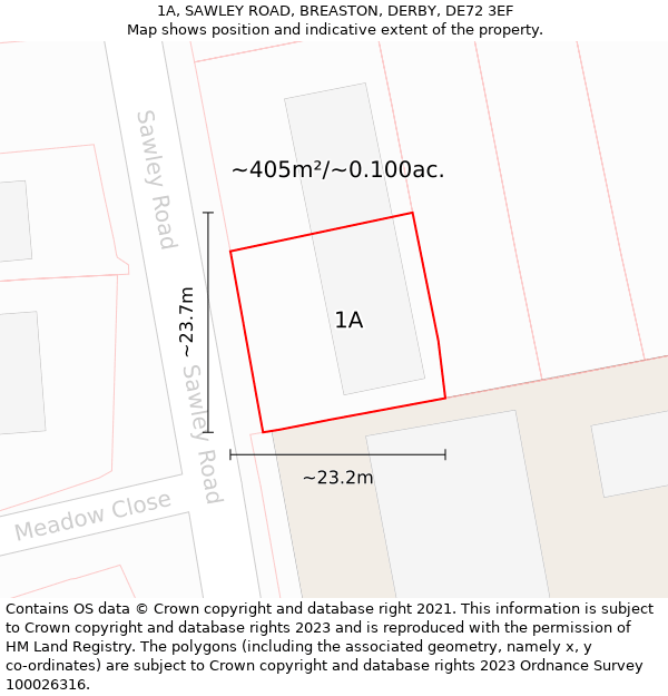 1A, SAWLEY ROAD, BREASTON, DERBY, DE72 3EF: Plot and title map