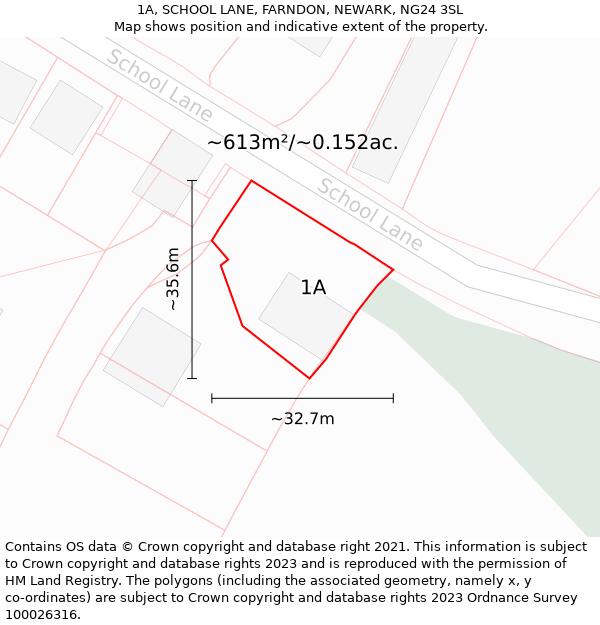 1A, SCHOOL LANE, FARNDON, NEWARK, NG24 3SL: Plot and title map