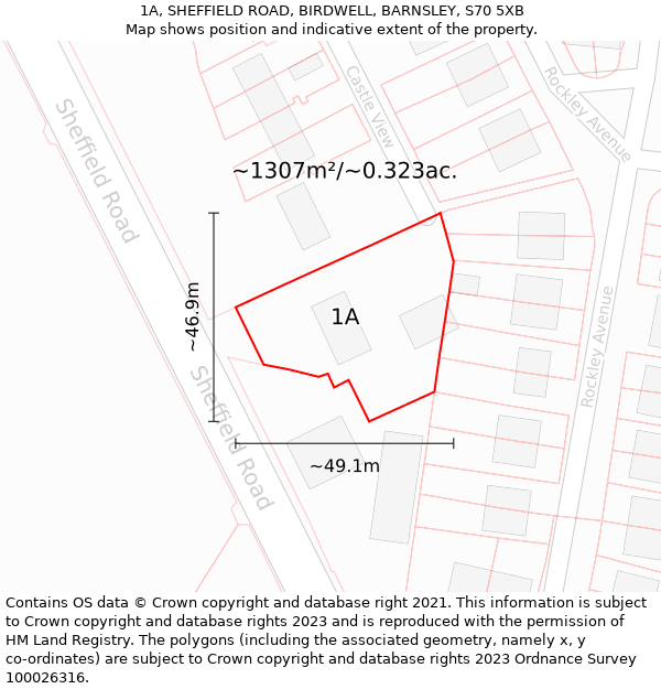 1A, SHEFFIELD ROAD, BIRDWELL, BARNSLEY, S70 5XB: Plot and title map