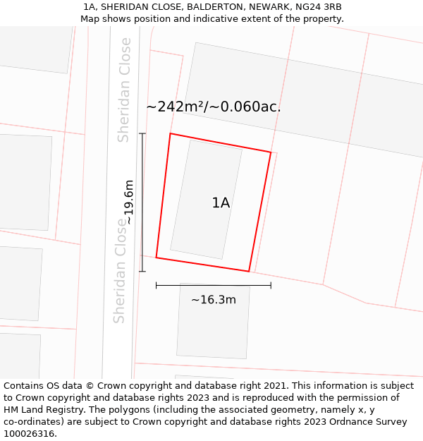 1A, SHERIDAN CLOSE, BALDERTON, NEWARK, NG24 3RB: Plot and title map