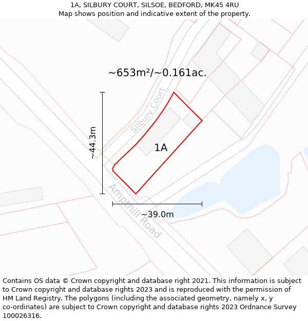 1A, SILBURY COURT, SILSOE, BEDFORD, MK45 4RU: Plot and title map