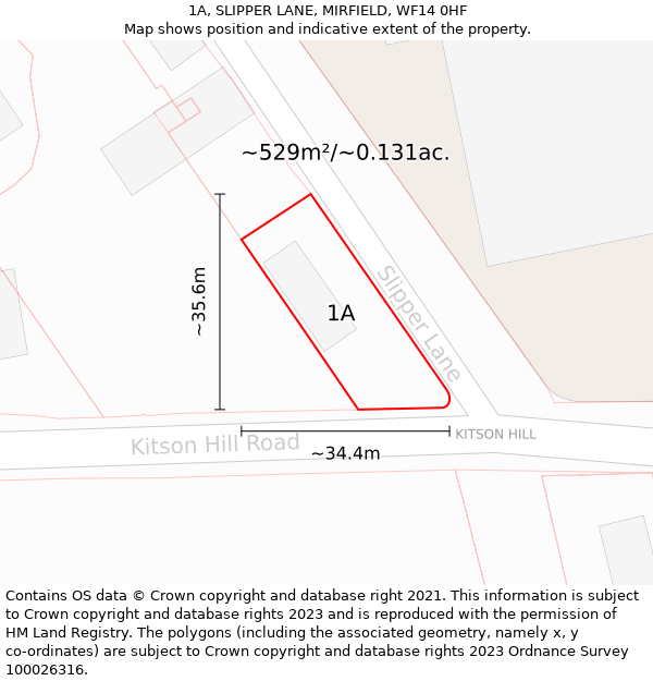 1A, SLIPPER LANE, MIRFIELD, WF14 0HF: Plot and title map