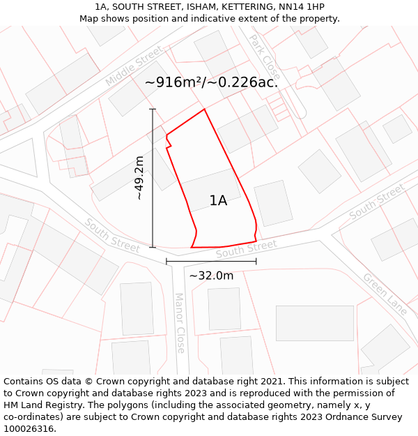 1A, SOUTH STREET, ISHAM, KETTERING, NN14 1HP: Plot and title map