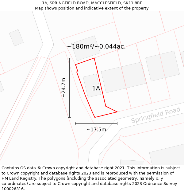 1A, SPRINGFIELD ROAD, MACCLESFIELD, SK11 8RE: Plot and title map