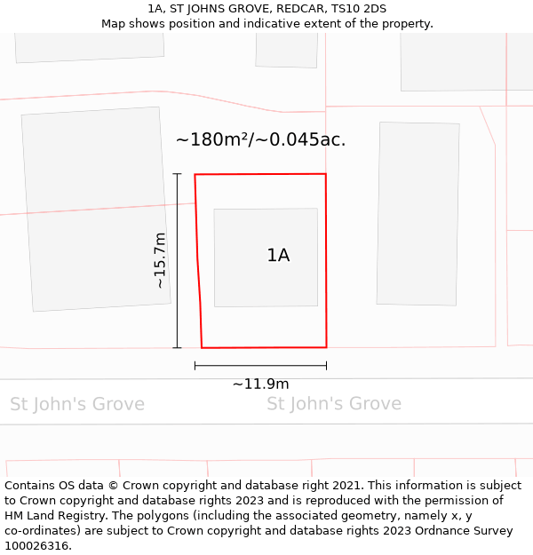 1A, ST JOHNS GROVE, REDCAR, TS10 2DS: Plot and title map