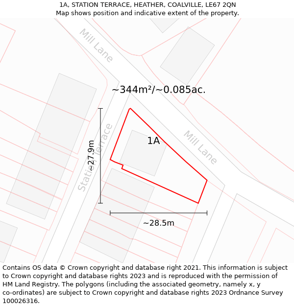 1A, STATION TERRACE, HEATHER, COALVILLE, LE67 2QN: Plot and title map