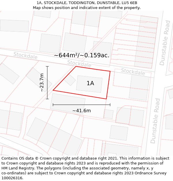 1A, STOCKDALE, TODDINGTON, DUNSTABLE, LU5 6EB: Plot and title map