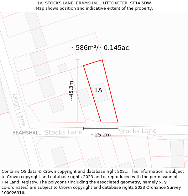 1A, STOCKS LANE, BRAMSHALL, UTTOXETER, ST14 5DW: Plot and title map