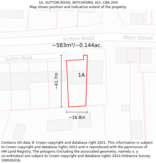 1A, SUTTON ROAD, WITCHFORD, ELY, CB6 2HX: Plot and title map