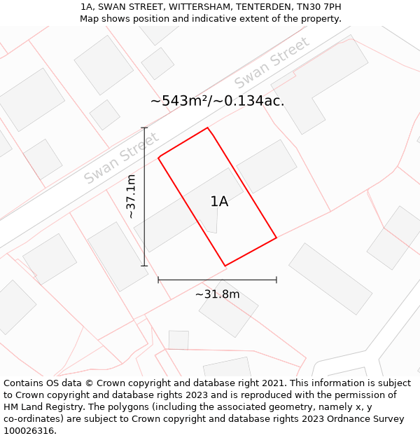 1A, SWAN STREET, WITTERSHAM, TENTERDEN, TN30 7PH: Plot and title map
