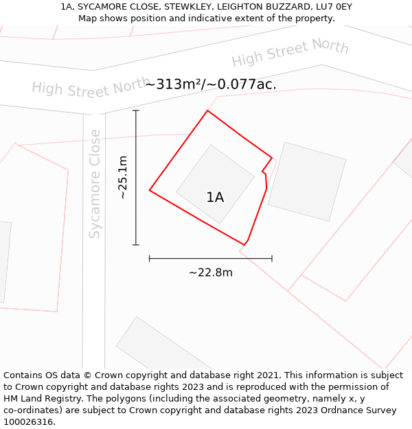 1A, SYCAMORE CLOSE, STEWKLEY, LEIGHTON BUZZARD, LU7 0EY: Plot and title map