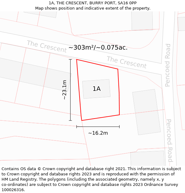 1A, THE CRESCENT, BURRY PORT, SA16 0PP: Plot and title map