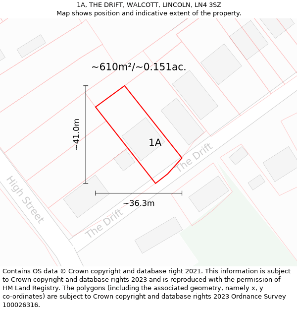 1A, THE DRIFT, WALCOTT, LINCOLN, LN4 3SZ: Plot and title map