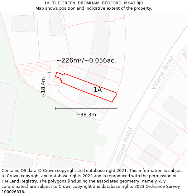 1A, THE GREEN, BROMHAM, BEDFORD, MK43 8JR: Plot and title map