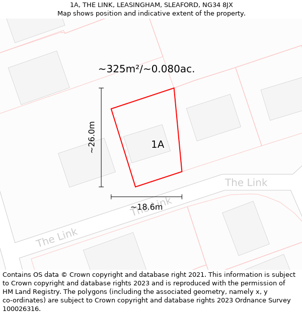 1A, THE LINK, LEASINGHAM, SLEAFORD, NG34 8JX: Plot and title map