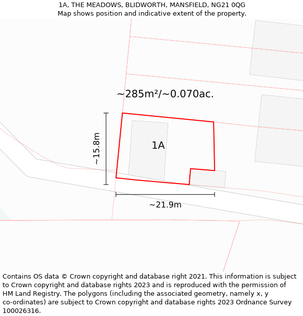 1A, THE MEADOWS, BLIDWORTH, MANSFIELD, NG21 0QG: Plot and title map