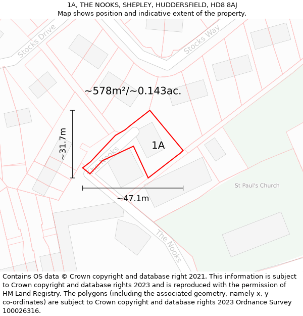 1A, THE NOOKS, SHEPLEY, HUDDERSFIELD, HD8 8AJ: Plot and title map