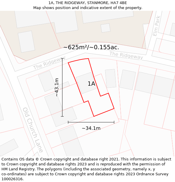 1A, THE RIDGEWAY, STANMORE, HA7 4BE: Plot and title map