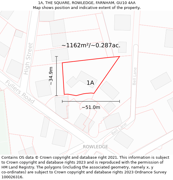 1A, THE SQUARE, ROWLEDGE, FARNHAM, GU10 4AA: Plot and title map