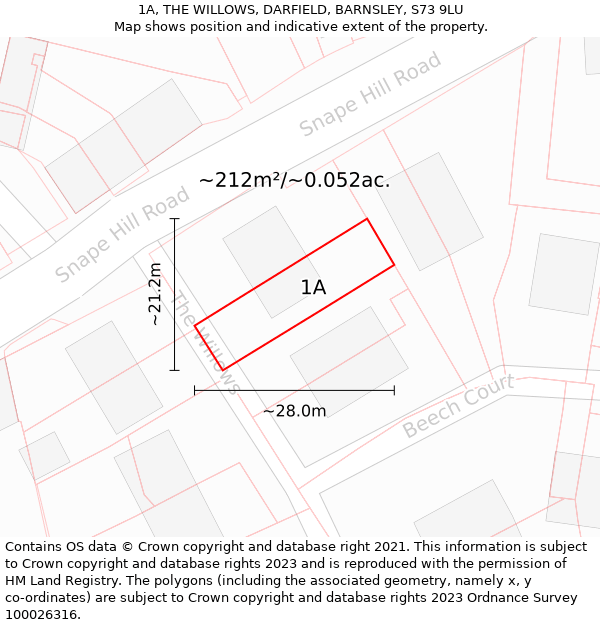 1A, THE WILLOWS, DARFIELD, BARNSLEY, S73 9LU: Plot and title map