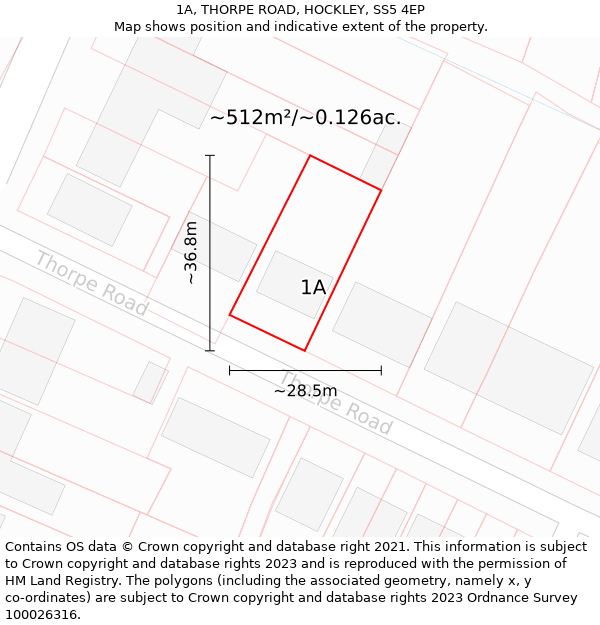 1A, THORPE ROAD, HOCKLEY, SS5 4EP: Plot and title map