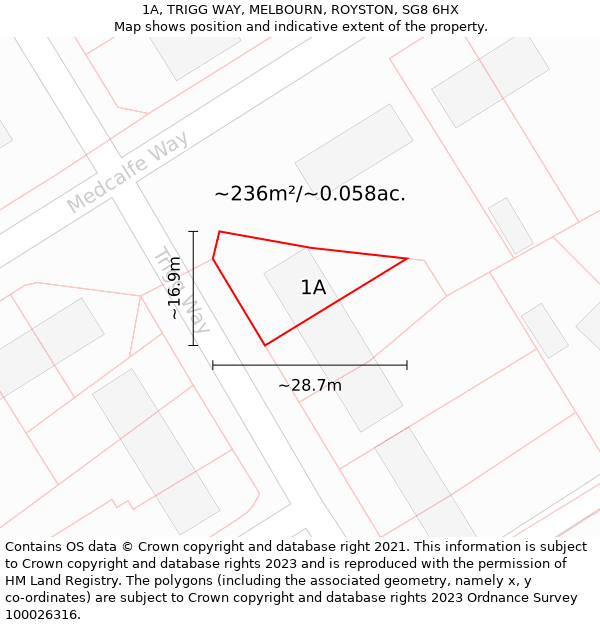 1A, TRIGG WAY, MELBOURN, ROYSTON, SG8 6HX: Plot and title map