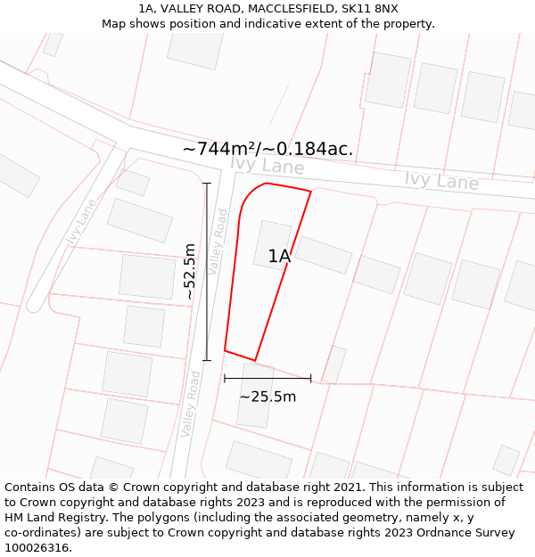 1A, VALLEY ROAD, MACCLESFIELD, SK11 8NX: Plot and title map