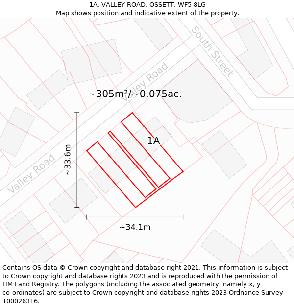 1A, VALLEY ROAD, OSSETT, WF5 8LG: Plot and title map