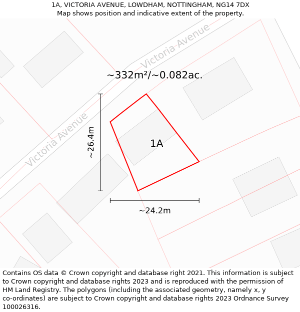 1A, VICTORIA AVENUE, LOWDHAM, NOTTINGHAM, NG14 7DX: Plot and title map
