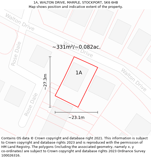 1A, WALTON DRIVE, MARPLE, STOCKPORT, SK6 6HB: Plot and title map