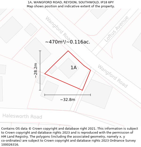 1A, WANGFORD ROAD, REYDON, SOUTHWOLD, IP18 6PY: Plot and title map