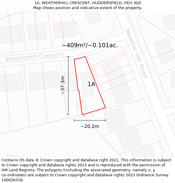 1A, WEATHERHILL CRESCENT, HUDDERSFIELD, HD3 3QZ: Plot and title map