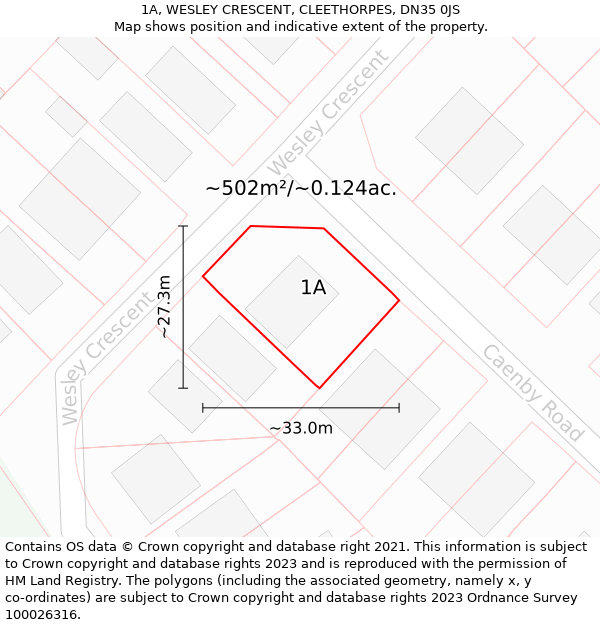 1A, WESLEY CRESCENT, CLEETHORPES, DN35 0JS: Plot and title map